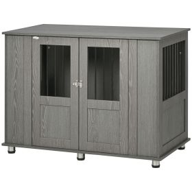 PawHut Extra Large Wooden Dog Crate Furniture End Table with Lockable Magnetic Doors Indoor Pet Kennel Gray
