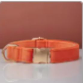 Multiple Colour Velvet Personalise Dog Collar Leash Set With Bow (Option: Orange-L)